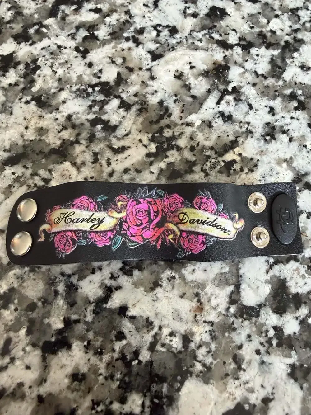 Ed Hardy Harley-Davidson Leather Snap Cuff Bracelet with Floral Graphic